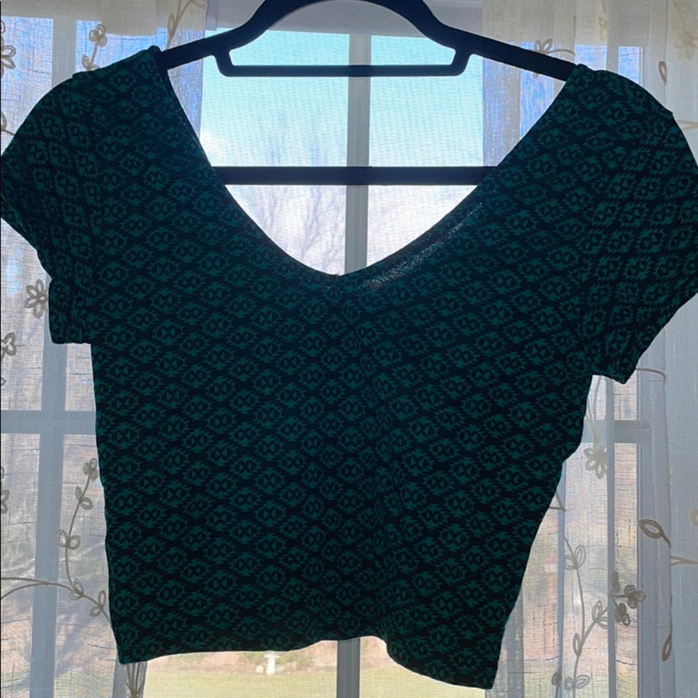 LA hearts Cropped Short Sleeve Blue and Black Top